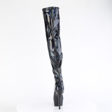 Zwart 15 cm DELIGHT-3000HWR Hologram pole dance overknee laarzen met hak