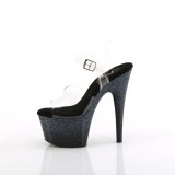Zwart 18 cm ADORE-708SS glitter plateau sandalen met hak