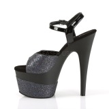 Zwart 18 cm ADORE-709-2G glitter plateau sandalen met hak