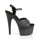 Zwart 18 cm ADORE-709-2G glitter plateau sandalen met hak