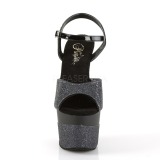 Zwart 18 cm ADORE-709-2G glitter plateau sandalen met hak