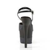Zwart 18 cm ADORE-709-2G glitter plateau sandalen met hak
