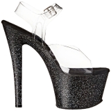 Zwart 18 cm Pleaser SKY-308MG glitter schoenen met hakken