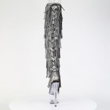 Zwart 18 cm pole dance exotic overknee laarzen met strass franjes
