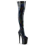 Zwart 20 cm FLAMINGO-3000HWR Hologram pole dance overknee laarzen met hak