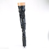 Zwart 20 cm FLAMINGO-3000HWR Hologram pole dance overknee laarzen met hak