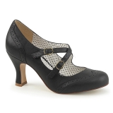 Zwart 7,5 cm retro vintage FLAPPER-35 pinup pumps met hoge hakken