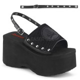 Zwart 9 cm DemoniaCult FUNN-32 lolita emo sandalen met plateau