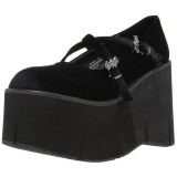 Zwart Fluweel 11,5 cm KERA-10 lolita schoenen met dikke zolen