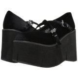 Zwart Fluweel 11,5 cm KERA-10 lolita schoenen met dikke zolen