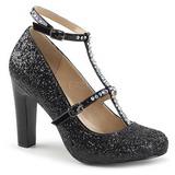 Zwart Glitter 10 cm QUEEN-01 grote maten pumps schoenen