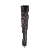 Zwart Glitter 13 cm COURTLY-3015 Pleaser Overknee Laarzen