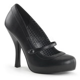 Zwart Mat 12 cm retro vintage CUTIEPIE-02 mary jane pumps met verborgen plateauzool