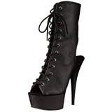 Zwart Mat 15,5 cm DELIGHT-1016 Open Toe Plateau Enkellaarsjes