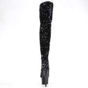 Zwart Pailletten 20 cm ADORE-3020 pole dance overknee laarzen met hak