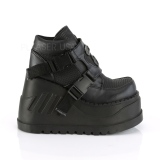 Zwart Vegan 12 cm STOMP-15 lolita enkellaarzen wedges sleehakken