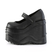 Zwart Vegan 15 cm WAVE-32 gothic mary jane pumps met wedge plateau