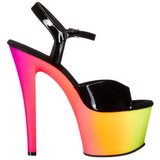 Zwart Vernis 18 cm RAINBOW-309UV Sandalen met Neon Plateau