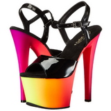 Zwart Vernis 18 cm RAINBOW-309UV Sandalen met Neon Plateau