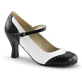 Zwart Wit 7,5 cm retro vintage FLAPPER-25 Dames pumps met lage hak