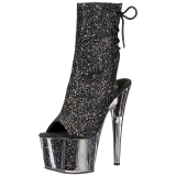 Zwart glitter 18 cm ADORE-1018G dames enkellaarsjes met plateauzool