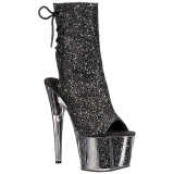 Zwart glitter 18 cm ADORE-1018G dames enkellaarsjes met plateauzool