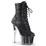 Zwart glitter 18 cm ADORE-1020G dames enkellaarsjes met plateauzool