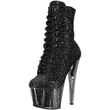 Zwart glitter 18 cm ADORE-1020G dames enkellaarsjes met plateauzool