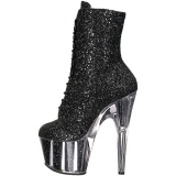 Zwart glitter 18 cm ADORE-1020G dames enkellaarsjes met plateauzool