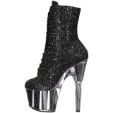 Zwart glitter 18 cm ADORE-1020G dames enkellaarsjes met plateauzool