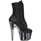 Zwart glitter 18 cm ADORE-1020G dames enkellaarsjes met plateauzool