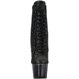 Zwart glitter 18 cm ADORE-1020G dames enkellaarsjes met plateauzool