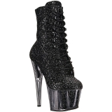 Zwart glitter 18 cm ADORE-1020G dames enkellaarsjes met plateauzool