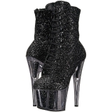 Zwart glitter 18 cm ADORE-1020G dames enkellaarsjes met plateauzool