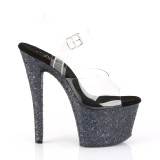 Zwart glitter 18 cm Pleaser SKY-308LG paaldans schoenen met hoge hakken