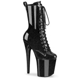 Zwart glitter 20 cm dames high heels boots plateau