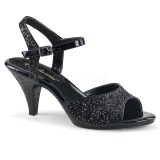 Zwart glitter 8 cm Fabulicious BELLE-309G sandalen met lage hak