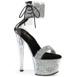 Zwarte 18 cm SKY-327RSI pleaser hoge hakken met strass enkel manchet