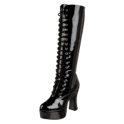 Zwarte veterlaarzen lakleer 10 cm - jaren 70 gogo hippie boots kinky disco - plateau laklaarzen