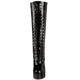 Zwarte veterlaarzen lakleer 13 cm - jaren 70 gogo hippie boots kinky disco - plateau laklaarzen