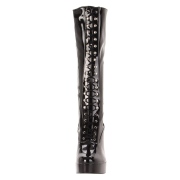 Zwarte veterlaarzen lakleer 13 cm - jaren 70 gogo hippie boots kinky disco - plateau laklaarzen