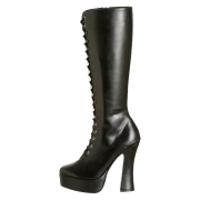 Zwarte veterlaarzen vinylleer 13 cm - jaren 70 gogo hippie boots kinky disco - plateau vinyllaarzen