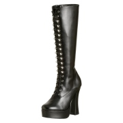 Zwarte veterlaarzen vinylleer 13 cm - jaren 70 gogo hippie boots kinky disco - plateau vinyllaarzen