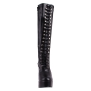 Zwarte veterlaarzen vinylleer 13 cm - jaren 70 gogo hippie boots kinky disco - plateau vinyllaarzen