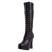 Zwarte veterlaarzen vinylleer 13 cm - jaren 70 gogo hippie boots kinky disco - plateau vinyllaarzen