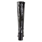 Zwarte vinyl laarzen blokhak 7,5 cm - jaren 70 gogo boots hippie disco - knielaarzen