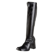 Zwarte vinyl laarzen blokhak 7,5 cm - jaren 70 gogo boots hippie disco - knielaarzen