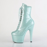 muntgroen glitter 18 cm dames high heels boots plateau